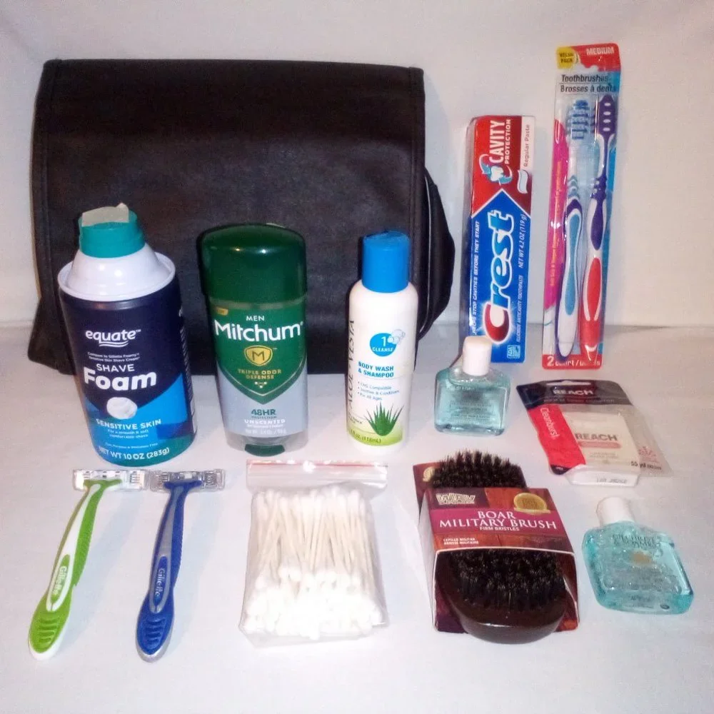 Travel Bag and Grooming: Brush, Razors, Foam, Deorderant, Floss & More. New